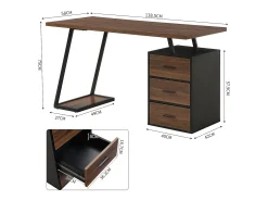 Secretária 140*60cm - estilo industrial - com suporte para computador e armário amovível - Castanho