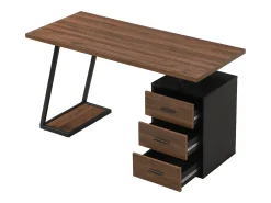 Secretária 140*60cm - estilo industrial - com suporte para computador e armário amovível - Castanho