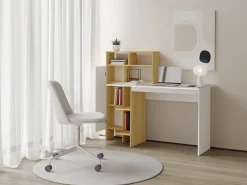 Secretária com 1 armário e 4 nichos branco e natural - MONTOLANIA