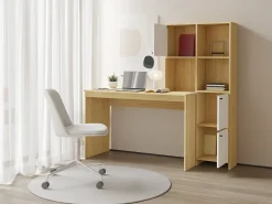 Secretária com 3 armários e 3 nichos cor natural e branco - ALIOBINI