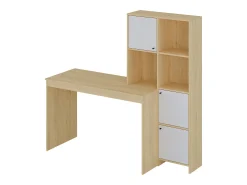 Secretária com 3 armários e 3 nichos cor natural e branco - ALIOBINI