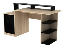Secretária com 1 gaveta e 1 porta - carvalho e preto - ZACHARIE