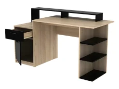 Secretária com 1 gaveta e 1 porta - carvalho e preto - ZACHARIE