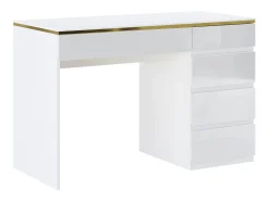 Secretária com 5 gavetas em cor branco brilhante e dourado - VUKIA