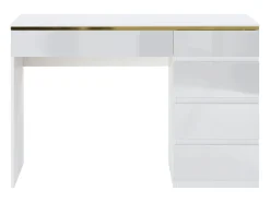 Secretária com 5 gavetas em cor branco brilhante e dourado - VUKIA