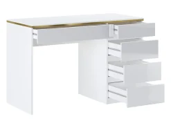 Secretária com 5 gavetas em cor branco brilhante e dourado - VUKIA