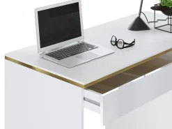 Secretária com 5 gavetas em cor branco brilhante e dourado - VUKIA