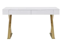 Secretária com 2 gavetas em MDF lacado e metal branco e dourado PLEISA