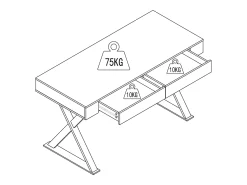 Secretária com 2 gavetas em MDF lacado e metal branco e dourado PLEISA