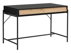 Secretária com 2 gavetas em MDF e metal cor preta e natural - VUORIA