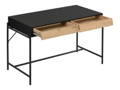 Secretária com 2 gavetas em MDF e metal cor preta e natural - VUORIA