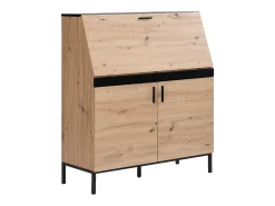 Secretária com 2 portas em MDF natural e preto - MALEDA