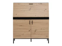 Secretária com 2 portas em MDF natural e preto - MALEDA