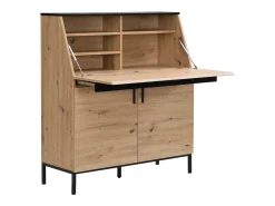 Secretária com 2 portas em MDF natural e preto - MALEDA