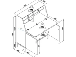 Secretária com 2 portas em MDF natural e preto - MALEDA
