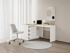 Secretária com arrumação em cor branco e natural - RIDOVA