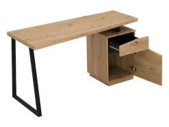 Secretária com espaços de arrumação 1 gaveta e 1 porta MDF cor carvalho e aço preto GOTAMA