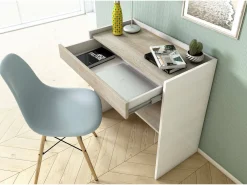 Secretária Dbeltra, Secretária moderna com gaveta, Mesa de estudo ou escritório para porta-livros para PC, 100% Fabricado em Itália, 80x40h79 cm, Branco e Carvalho