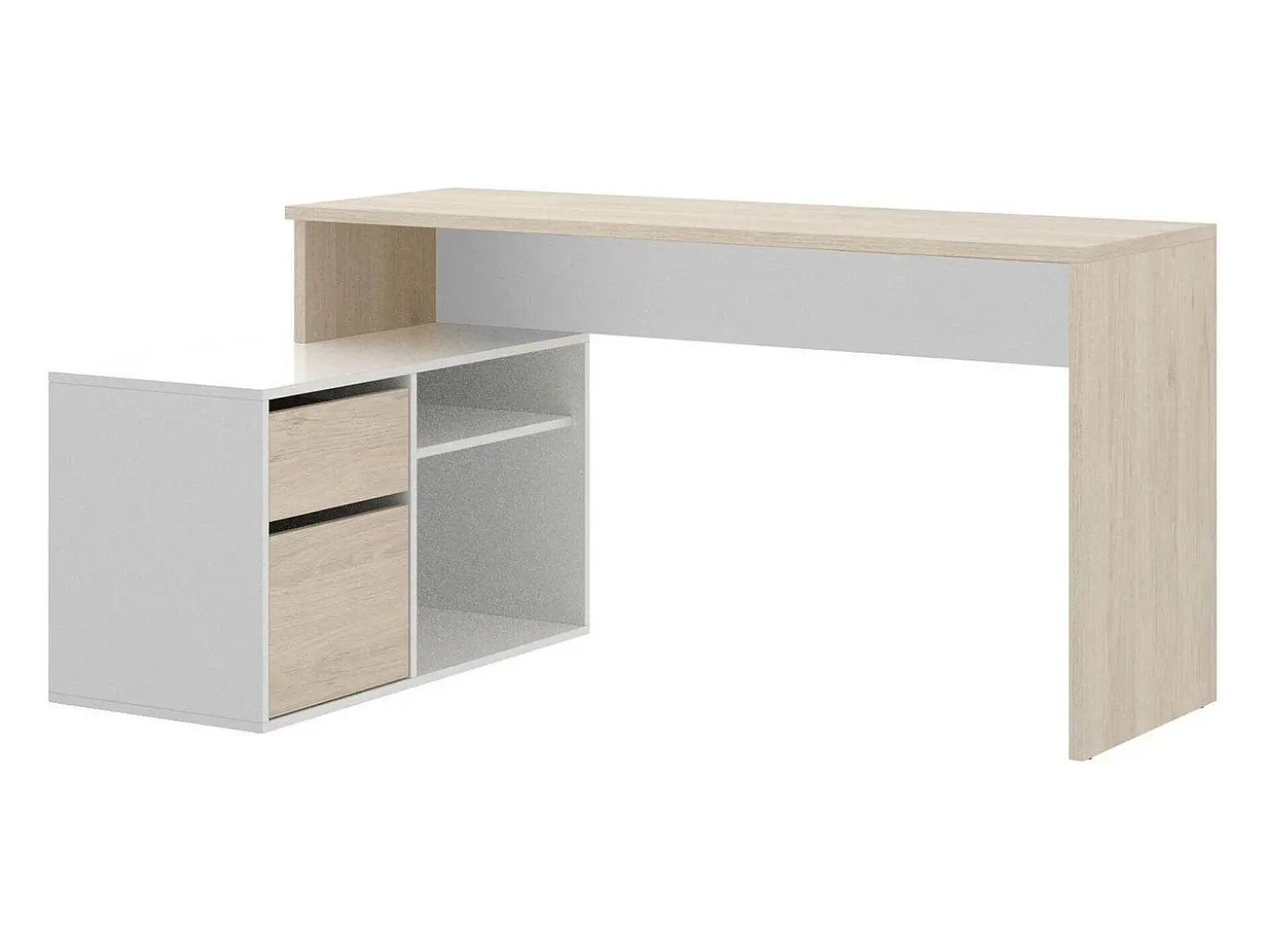 Secretária Ddiaw, Secretária multiposições para escritório ou quarto, Mesa de estudo multiusos de canto, 139x92h75 cm, Branco e Carvalho