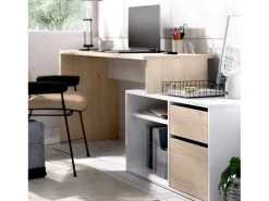 Secretária Ddiaw, Secretária multiposições para escritório ou quarto, Mesa de estudo multiusos de canto, 139x92h75 cm, Branco e Carvalho