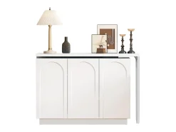 Secretária de canto com 3 gavetas e 2 portas de vime - 126 x 40 x 75 cm - MDF - Branco