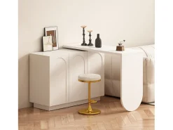 Secretária de canto com 3 gavetas e 2 portas de vime - 126 x 40 x 75 cm - MDF - Branco