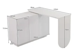 Secretária de canto com 3 gavetas e 2 portas de vime - 126 x 40 x 75 cm - MDF - Branco