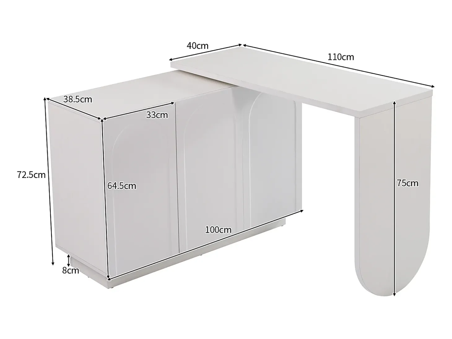 Secretária de canto com 3 gavetas e 2 portas de vime - 126 x 40 x 75 cm - MDF - Branco