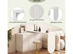 Secretária de canto com 3 gavetas e 2 portas de vime - 126 x 40 x 75 cm - MDF - Branco