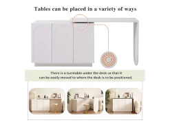Secretária de canto com 3 gavetas e 2 portas de vime - 126 x 40 x 75 cm - MDF - Branco