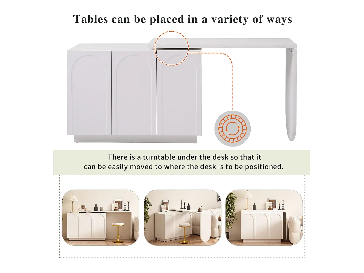 Secretária de canto com 3 gavetas e 2 portas de vime - 126 x 40 x 75 cm - MDF - Branco