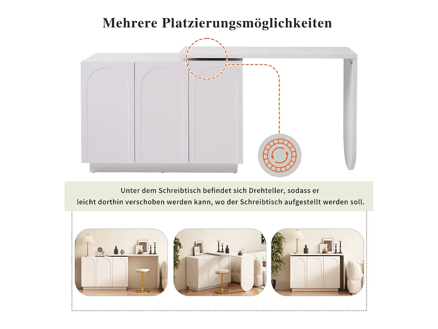 Secretária de canto com 3 gavetas e 2 portas de vime - 126 x 40 x 75 cm - MDF - Branco