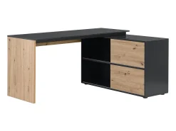 Secretária de canto com 2 portas de correr em MDF cor natural e preto - COLIOBA
