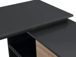 Secretária de canto com 2 portas de correr em MDF cor natural e preto - COLIOBA