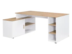 Secretária de canto com arrumação em MDF branco e natural - ROMIARA