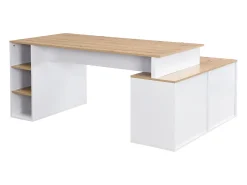 Secretária de canto com arrumação em MDF branco e natural - ROMIARA