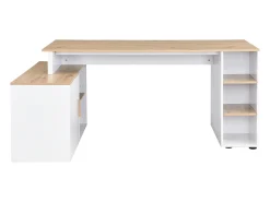 Secretária de canto com arrumação em MDF branco e natural - ROMIARA