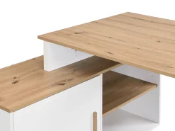Secretária de canto com arrumação em MDF branco e natural - ROMIARA