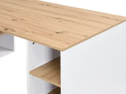 Secretária de canto com arrumação em MDF branco e natural - ROMIARA