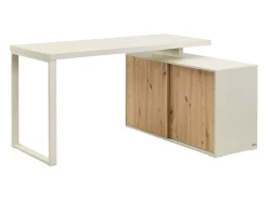 Secretária de canto com arrumação em MDF bege e natural - LONAMI