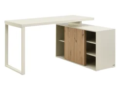 Secretária de canto com arrumação em MDF bege e natural - LONAMI