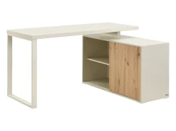 Secretária de canto com arrumação em MDF bege e natural - LONAMI