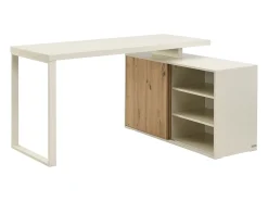 Secretária de canto com arrumação em MDF bege e natural - LONAMI