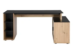 Secretária de canto com espaços de arrumação em MDF natural e preto - ROMIARA