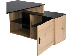 Secretária de canto com espaços de arrumação em MDF natural e preto - ROMIARA