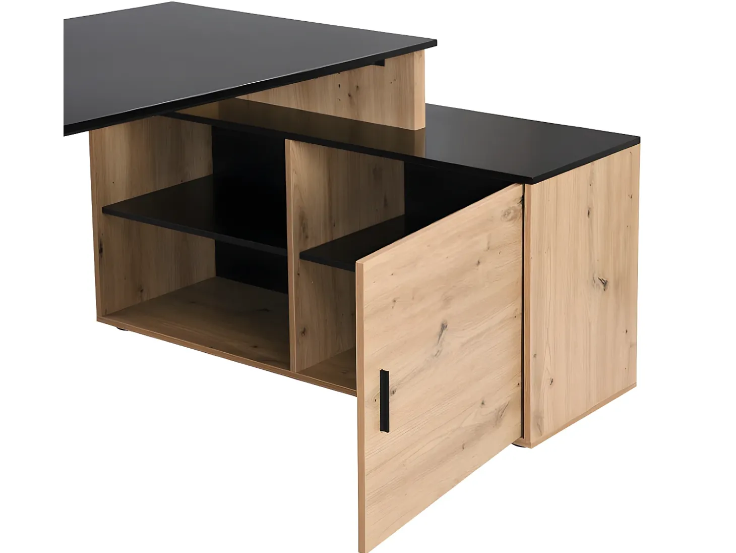 Secretária de canto com espaços de arrumação em MDF natural e preto - ROMIARA