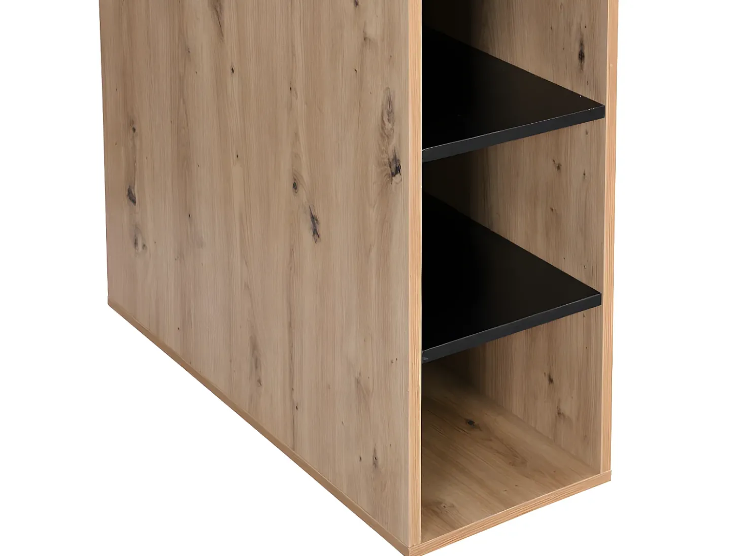 Secretária de canto com espaços de arrumação em MDF natural e preto - ROMIARA