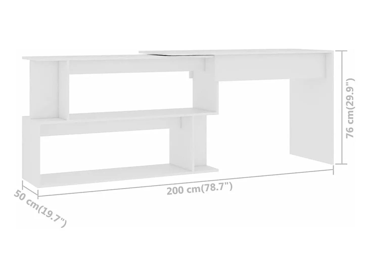 Secretária de canto 200x50x76 cm derivados de madeira branco