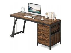 Secretária de computador com 3 gavetas, 150 cm, com gavetas reversíveis, secretária industrial com tabuleiro de arrumação para casa e escritório, castanho rústico