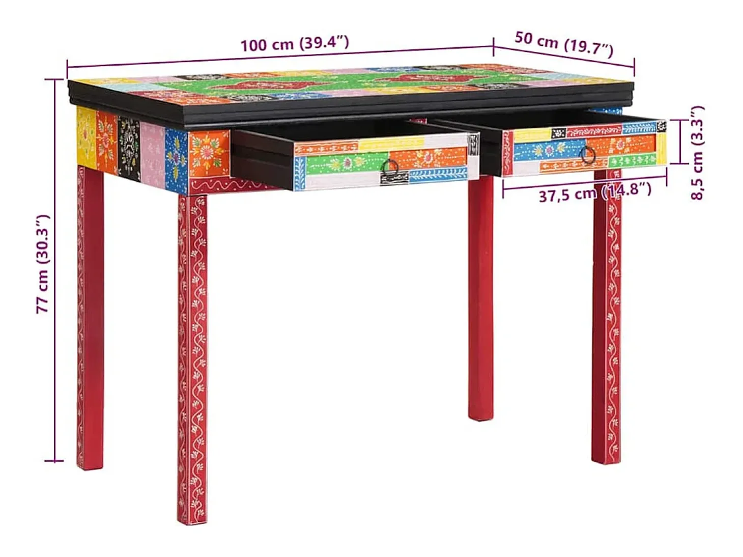 Secretária de escrita com gaveta Multicolor 100 x 50 x 77 cm